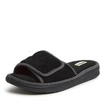 Dearfoams Men's Indoor/Outdoor Adjustable Machine Washable Memory Foam Terry Slide Slipper, Black (Quilted), 9-Numeric_10