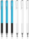 Mixoo Stylus Pens for Touch Screens 6 Pack - Disc & Fiber Tip 2 in 1 High Sensitivity Universal Stylus for iPad, iPhone, Tablets and All Capacitive Touch Screens (3 Blue + 3 White)