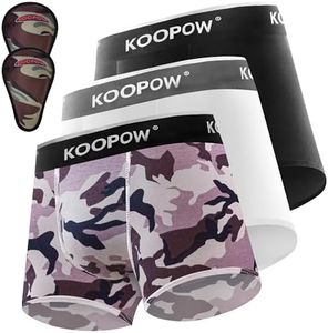 KOOPOW Boys Underwear Stretch Boxer Briefs with 2 Soft Protective Cup,Athletic Shorts for Baseball, Football,Lacrosse,3 Pack,Black/White/Camo,XL