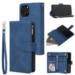 QLTYPRI Case for iPhone 13, Large Capacity Leather Wallet Case 6 Card Holder & 1 Zipper Pocket Kickstand Wrist Strap Magnetic Case for iPhone 13 - Blue