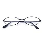 Extra Narrow Oval Metal Rim Round Retro Vintage Clear Lens Eye Glasses Black