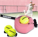 Hikeen Premium Tennis Trainer Rebound with Metal Base,Portable Solo Tennis Trainer Set with 3 Highly Elastic String Balls,Tennis Practice Equipment for Adult Kids and Beginners - Pink