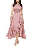 MIUSOL Women's Elegant Floral Lace Ruffle Evening Formal Wedding Guest Party Maxi Dress (Medium, Pink)