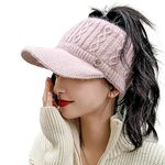 Epsion Knit Beanie Hat for Women High Bun Ponytail Skull Cap Stretch Winter Chunky Warm Visor Brim Crochet Hats, Pink, One Size