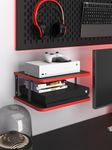 AREAJD Floating Under TV Game Double Shelf Stand for Xbox Shelf Wall Mount for one S/X Series S, Projector Shelf/Router Shelf/Entertainment Center, Projector Holder Accessories, Black Red