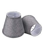 ALUCSET Double Mesh Small Lamp Shade Clip On Bulb Set of 2 for Candelabra Bulbs, Barrel Fabric Lampshade for Table Chandelier Wall Lamp 4x7x6 Inch, 2 PCS Pack (Grey)