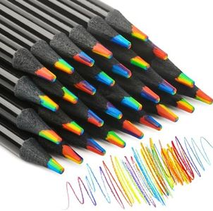 ThEast Black Wooden Rainbow Colored Pencils, 7 Color in 1 Rainbow Pencils, Art Supplies for Kids and Adults, Assorted Colors for Drawing Coloring Sketching, Multicolored Core, Pre-sharpened (12)