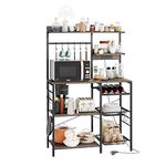 Vermess Large Bakers Rack with Power Outlets,6-Tier Microwave Stand,Kitchen Shelf with Wire Basket, Gray Oak