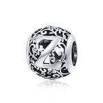 Shining Charm Letter Initial Z Alphabet Beads Round Flower 925 Sterling Silver Charms for Bracelets