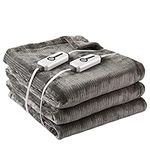 Electric Heated Blanket Queen Size 84‘’X90‘’, Double-Sided Silky Cozy Flannel Warming Blanket with Two Separate Controllers, 4 Heating Levels & 10 Hours Auto Off, Machine Washable and Home Use Grey