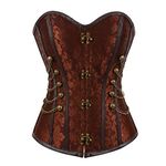 Grebrafan Steampunk Corset Steel Boned with Chains (UK(14-16) 2XL, Brown)