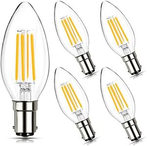 BRIMAX B15 LED Filament Candle Bulb, C35 4W Small Bayonet Light Bulb, C35 Clear Glass Bulb, AC220-240V, Equivalent to 40W, 2700K Soft Warm White Dimmable Candelabra Bulb, 5 Pack