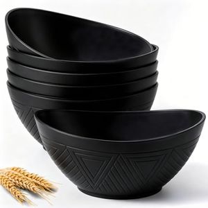 Homienly Wheat Straw Bowls Set of 6, 60 OZ Salad Bowl Large Capacity for Soup, Popcorn - Unbreakable Serving Bowl - Microwave & Dishwasher Safe Bowl, Alternative for Plastic Bowls for Kitchen - Black