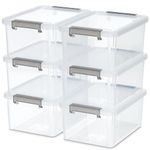Bienvoun 6 Packs Storage Boxes with Lids Small Storage Boxes Stackable Clear Plastic Storage Boxes with Handles, 3 Litre