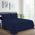 Egyptian Cotton Sheets Set Queen, 1000 Thread Count Deep Pocket Queen Size Bed Sheets, True Luxury Hotel Class Solid 4 Pc Navy Blue Sheet Set, Long-Staple Combed Cotton, Fits Mattress Upto 18"