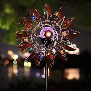 HDNICEZM Solar Wind Spinner Multi-Color LED Lighting by Solar Powered Glass Ball with Kinetic Wind Aculptures Dual Direction Decorative Lawn Ornament Wind Mill