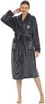 Personalized Plush Robe for Women and Men | His and Her Robes with Custom Name/Monogram | Super Soft Luxurious Spa Bathrobes - Grey - Small-Medium