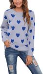 shermie Women's Cute Heart Knitted Sweater Long Sleeve Crew Neck Casual Pullover Sweaters, Grey C, Large