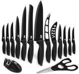 Lux Decor Collection Knife Set - 15 Piece Steak & Kitchen Knife Set - Black Stainless Steel Sharp Serrated Knife | Stainless Steel Knife Set | Rust Proof and Scratch Resistant Knives Set