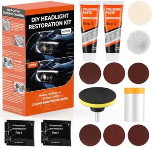 ISINFLASH Headlight Restoration Kit, Polish Restore Cleaner Clean Tool DIY Polishing, Sanding Discs, Scouring Pads for Electric Drill, 3 Easy Steps to Restore Sun Damaged Car Headlights Lens