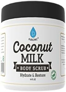 Pursonic Coconut Milk Body Scrub 14oz, with Dead Sea Salt, Almond Oil and Vitamin E for All Skin Type, Natural Skin Care Formula Helps with Stretch Marks, Eczema, Acne and Varicose Veins