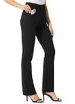 Willit 29" Women's Yoga Dress Pants Bootcut Work Slacks Stretch Office with Belt Loops 4 Pockets Black M