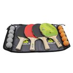 JOOLA Table Tennis Set Family with Carry Bag 4 Table Tennis Bats + 10 Training 40mm Ping Pong Balls - For Training and Recreational Play, multi-colour