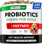 StrellaLab Dog Probiotics Treats (180 Ct) - Digestive Enzymes + Prebiotic - Chewable Fiber Supplement - Allergy, Diarrhea, Gas, Constipation, Upset Stomach Relief - Improve Digestion, Immunity