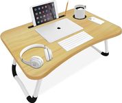 Blisswood Laptop Bed Table, Lap Standing Desk For Bed and Sofa Breakfast Bed Tray, Portable Lap Table Folding Laptop Tray With Handle & Cup Holder, Notebook Stand For Reading Writing Working, Wooden