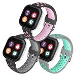 Mengudig 3 Pack Watch Band Replacement for Kids Compatible with Gizmo Watch,Double Colors Breathable Soft Silicone Sport Band for Verizon Gizmo Watch 2,Gizmo Watch 1 (Black Pink/Black Gray/Gray Teal)