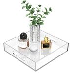 Cilinta Home Decorative Coffee Table Tray, 10"x10" Elegant Acrylic Serving Trays with Handles Works for Eating, Breakfast, Makeup Drawer Organizer,Bathroom Vanity Table,Ottoman Tray, Clear