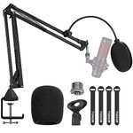 Microphone Arm Stand, TONOR Adjustable Suspension Boom Scissor Mic Stand with Pop Filter, 3/8" to 5/8" Adapter, Mic Clip, Upgraded Heavy Duty Clamp Compatible With Blue Yeti Nano Snowball Ice(T20)