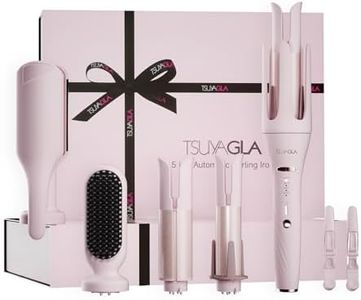 5 in 1 Auto Curling Iron Set with Interchangeable Barrels - 1", 1.25", 1.5" Curling Wand, Hair Crimper & Straightening Brush, Rotating Ceramic Curler, 3 Temp, Dual Voltage, Anti-Scald, Pink
