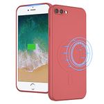 UEEBAI Liquid Silicone Wireless Charging Phone Case for Apple iPhone 8 Plus, Built-in Magnets Compatible with MagSafing Faster Charging Slim Fit Soft Microfiber Cover - Rose