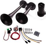 FARBIN Loud Train Horn for Car 12V 150db Super Loud Air Horn Dual Trumpet Truck Horn with Compressor and Button (Black double tube air horn + Button, 12V)