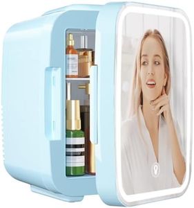 YASHE Mini Fridge for Bedroom, Skincare Fridge with LED Light Mirror, 4L Small Fridge Portable,220V AC/ 12V DC Thermoelectric Warmer & Cooler for Car Office Dorm(Blue)