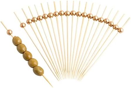 Bamboo Cocktail Picks Wooden toothpick with Gold Pearl Ball for Sandwich, Cocktail, Appetizer, Fruits, 6'' inches Packs of 600
