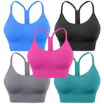 Evercute Racerback Sports Bras Padded Y Racer Back Cropped Bras for Yoga Workout Fitness Low Impact, Black Gray Blue Hot Pink Peacock Blue 5pack, Medium