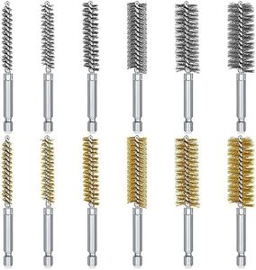 YUENTOEN 12PCS Bore Wire Brush, Stainless Steel Bore Brush Bristles Wire Brush for Power Drill Cleaning Wire Brush with 1/4 inch Hex Shank Handle