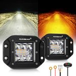 Auxbeam Flush Mount Strobe Lights 5Inch 72W Amber White Dual Color LED Pods Bumper Light Bar 6 Modes Flashing Offroad Lights Spot Flood Combo Driving Fog Lights Grille Mounting