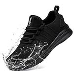 FLOWING PLUME Waterproof Shoes Mens Slip-on Running Tennis Walking Lightweight Rain Sneaker Water Resistant Shoes(13, Black)