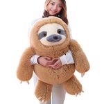 Winsterch Cuddly Sloth Soft Toy Large Stuffed Animal Sloth Teddy Baby Doll Birthday Gifts,Plush Soft Sloth Toy (Brown, 27.5 inches)