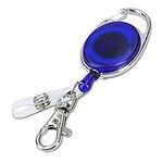 kwmobile Retractable ID Badge Holder - Yo Yo ID Card Belt Clip with Metal Carabiner - Extendable Yoyo Lanyard Keyring Pass Holder - Transparent Blue