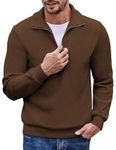 COOFANDY Men's Casual Quarter Zip Pullover Long Sleeve Polo Sweaters Pullovers Dark Brown