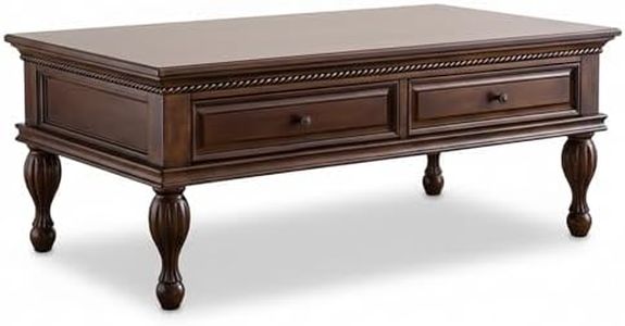 YKLYTBD Vintage Wood Coffee Table for Living Room with 2 Storage Drawers, 47" Large Rectangular Center Table, Solid Birch Wood Legs with Rope Twist Detail, Classic Walnut Finish Cocktail Table