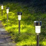 GIGALUMI Solar Pathway Lights 12 Pack, Stainless Steel IP44 Waterproof Auto On/Off Outdoor LED Pathway Landscape Solar Lights for Garden, Yard, Patio, Path and Walkway. (Cold White)ââ‚¬¦