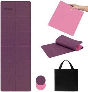 Foldable Yoga Mat,6mm TPE Yoga Mat,Double Layers Exercise Mat with Anti-slip Function&A Storage Bag for Yoga,Pilates and Fitness Exercise,Compact Fitness Mat 183cm*61cm* 6mm ((deep purple + pink)