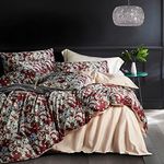 OranFran Red Floral Duvet Cover Set,5 PCS Colorful Blossom Print Comforter Covers Set,King Duvet Cover,Soft Bedding Set,Reversible Design(Summer,King/California King)