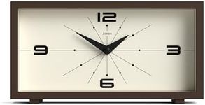 JONES CLOCKS® 'Odeon' desk clock - modern rectangular design in brown, stylish retro look for shelf, table, mantel or bedside