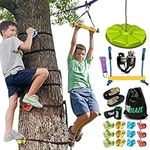 Slackline Zipline Kit for Kids 21m - 12 Tree Rock Climbing Holds, Seat Swing, Ninja Warrior Obstacle Course for Kids - Zip Line Slack Line Kit Monkey Bar Tree Climbing Holds